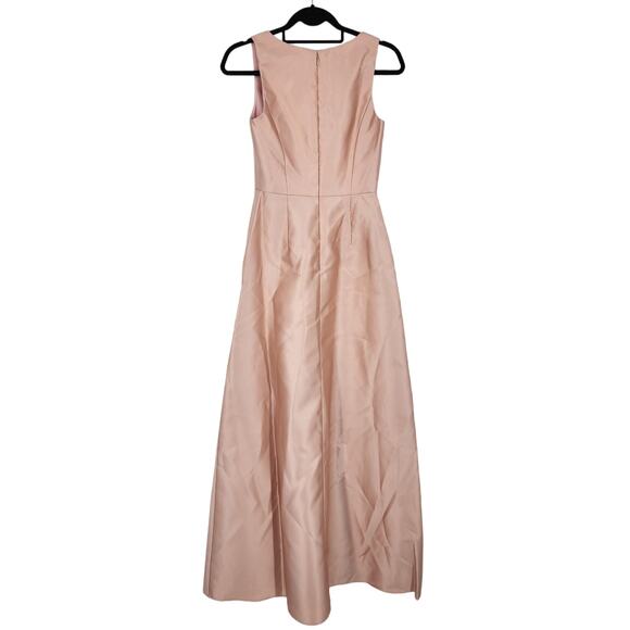Alfred Sung Toasted Sugar Pink Sleeveless V-Neck Satin Gown Pockets Dress Size 2 - Picture 4 of 7